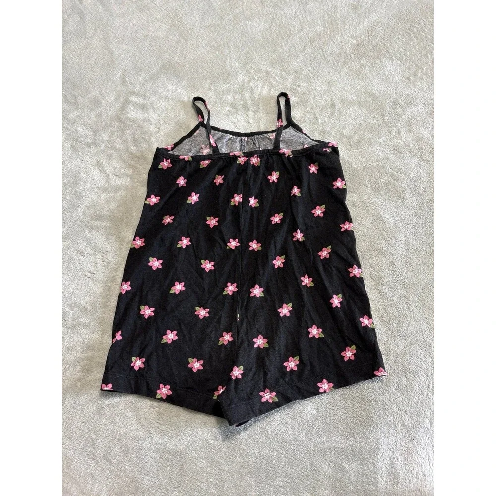 Girls romper jumpsuit spaghetti strap black pink floral flowers back to school